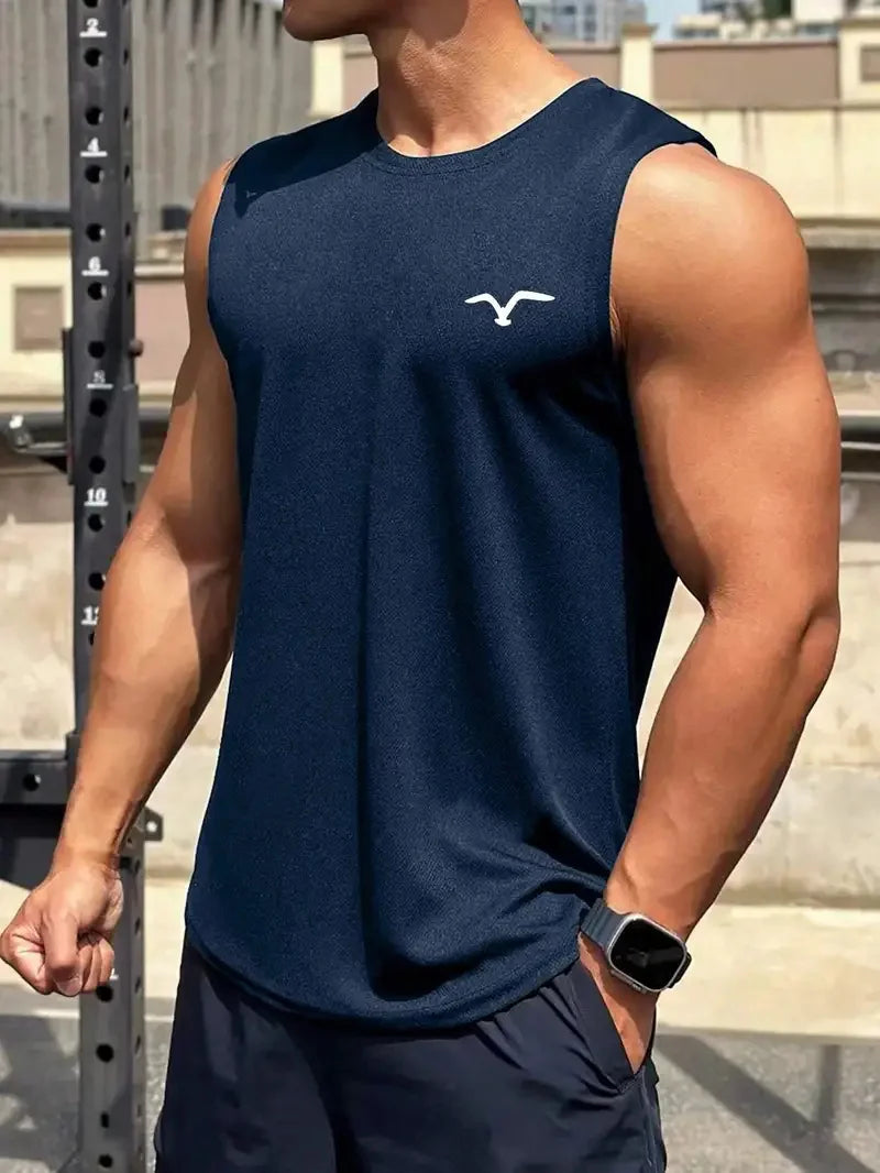 Men's solid color vest sleeveless round neck T-shirt daily sports fitness fashion round neck breathable short-sleeved T-shirt