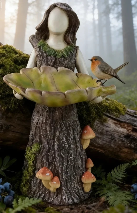 Forest Fairy Bird Feeder Resin Garden Statue for Outdoor Decor