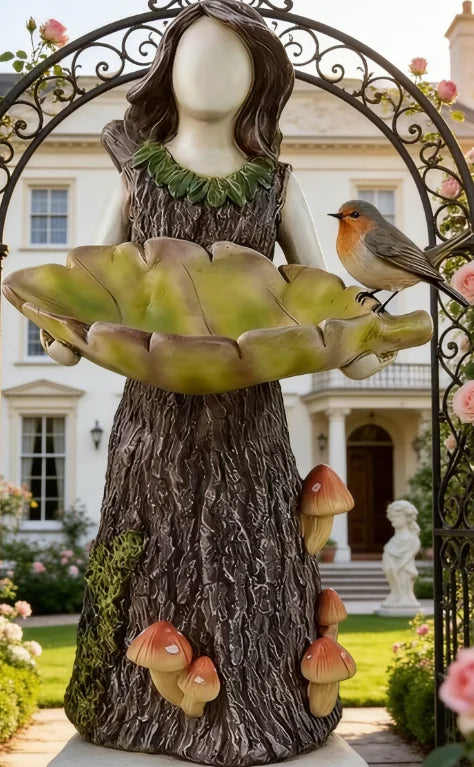 Forest Fairy Bird Feeder Resin Garden Statue for Outdoor Decor