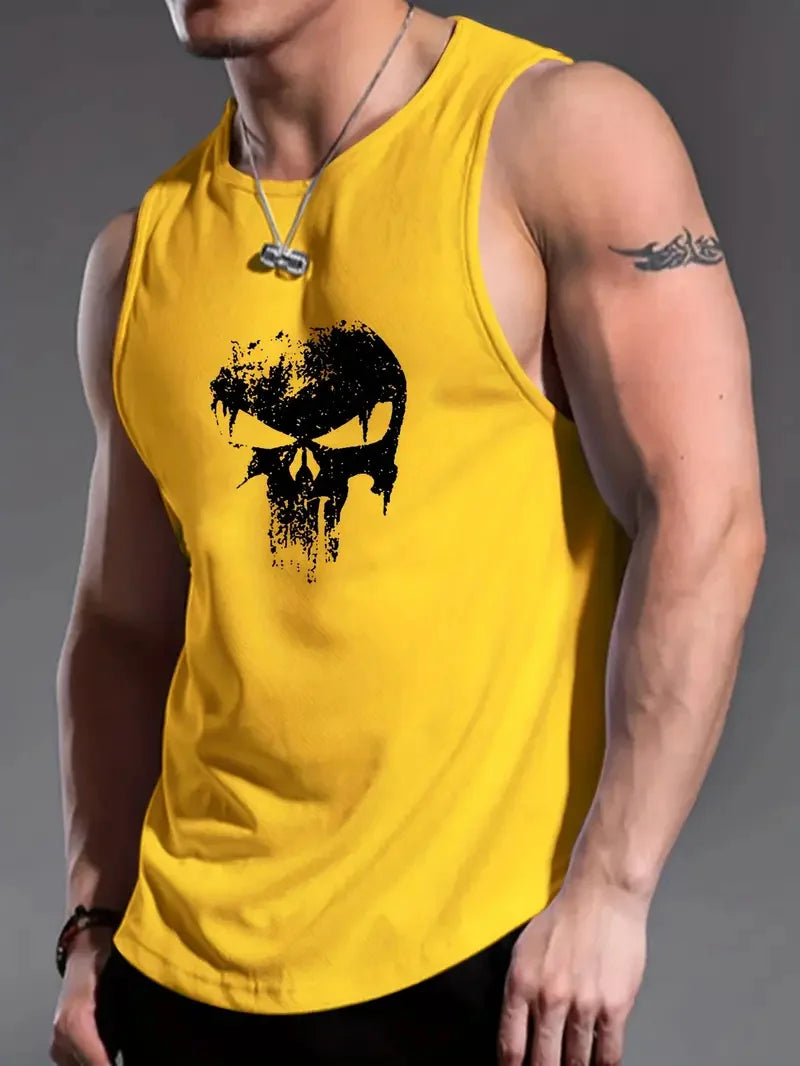 Men's solid color vest sleeveless round neck T-shirt daily sports fitness fashion round neck breathable short-sleeved T-shirt