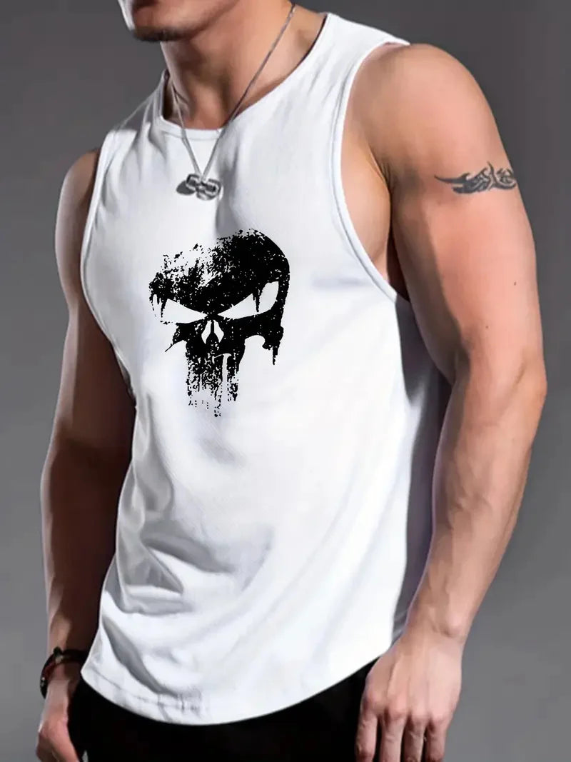 Men's solid color vest sleeveless round neck T-shirt daily sports fitness fashion round neck breathable short-sleeved T-shirt