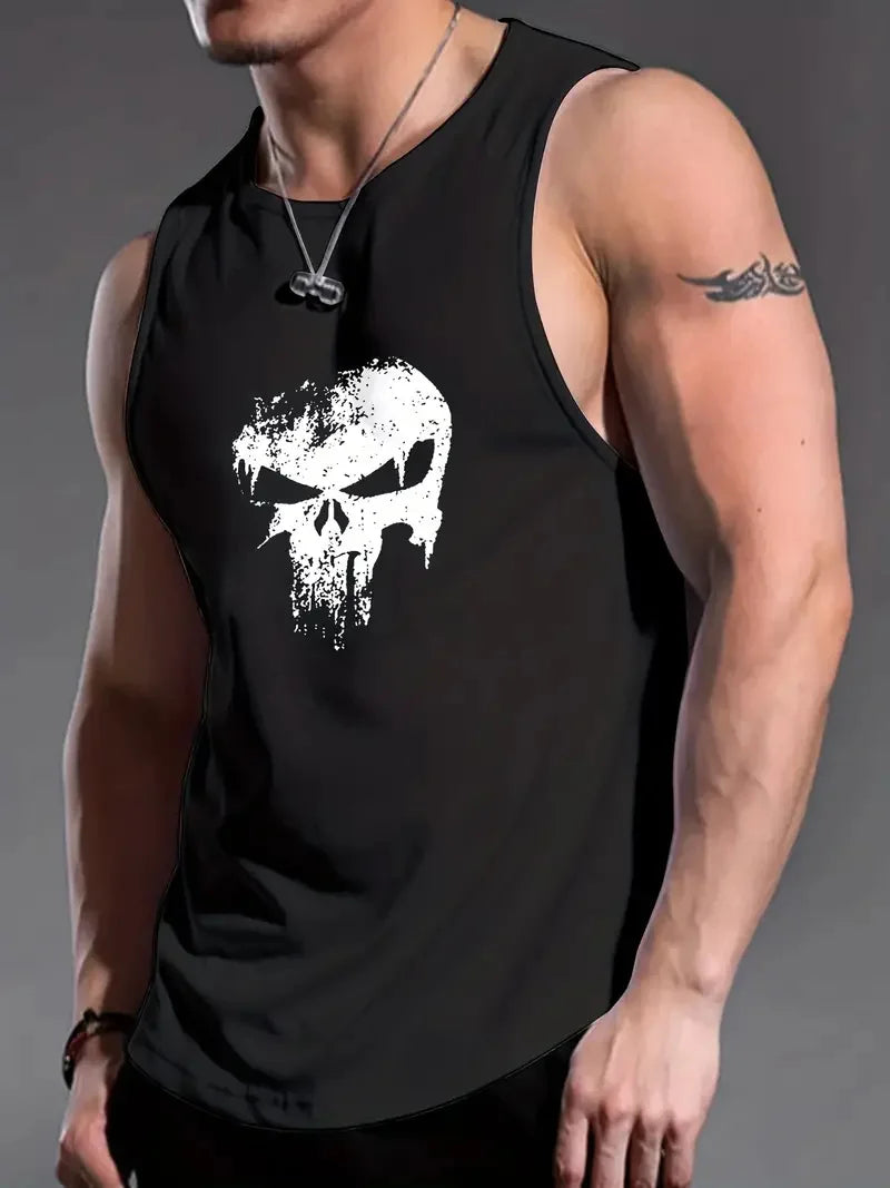 Men's solid color vest sleeveless round neck T-shirt daily sports fitness fashion round neck breathable short-sleeved T-shirt