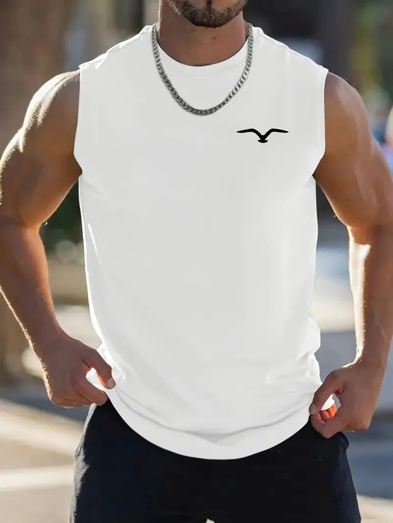 Men's solid color vest sleeveless round neck T-shirt daily sports fitness fashion round neck breathable short-sleeved T-shirt