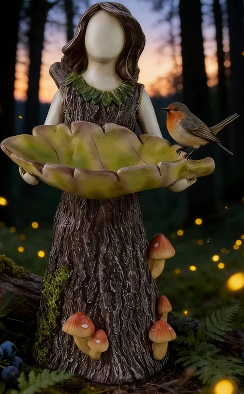 Forest Fairy Bird Feeder Resin Garden Statue for Outdoor Decor