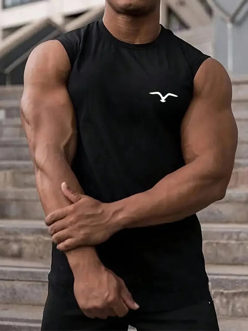 Men's solid color vest sleeveless round neck T-shirt daily sports fitness fashion round neck breathable short-sleeved T-shirt