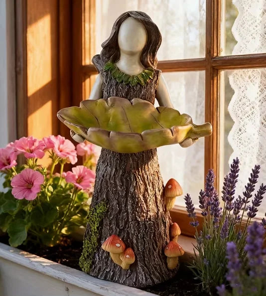 Forest Fairy Bird Feeder Resin Garden Statue for Outdoor Decor