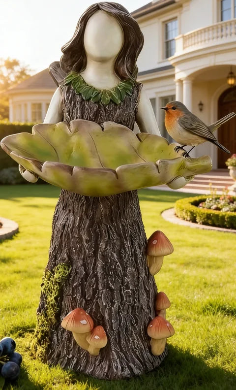 Forest Fairy Bird Feeder Resin Garden Statue for Outdoor Decor
