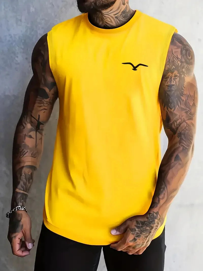 Men's solid color vest sleeveless round neck T-shirt daily sports fitness fashion round neck breathable short-sleeved T-shirt