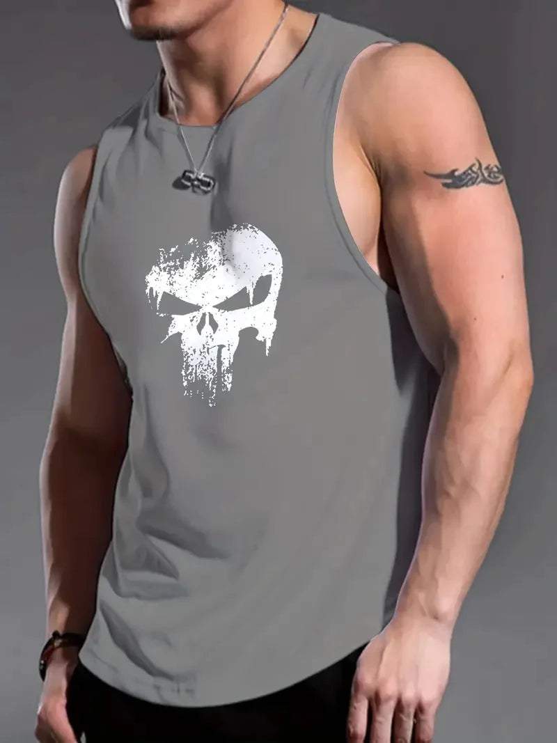 Men's solid color vest sleeveless round neck T-shirt daily sports fitness fashion round neck breathable short-sleeved T-shirt