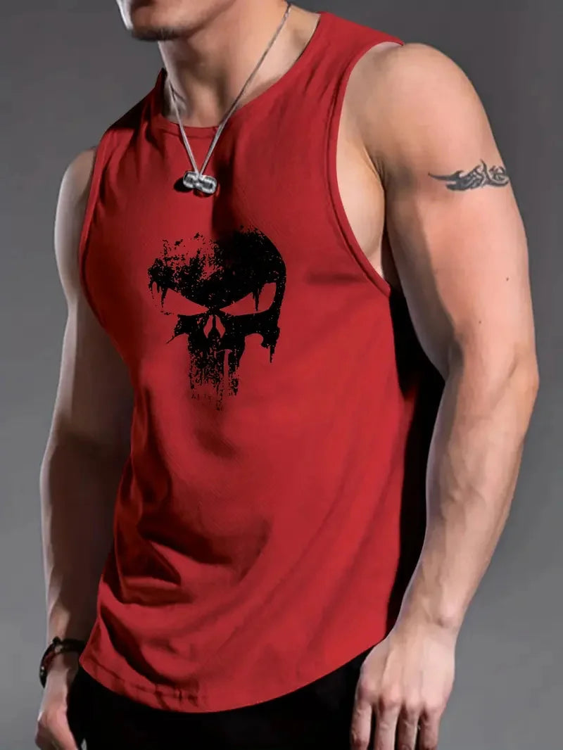 Men's solid color vest sleeveless round neck T-shirt daily sports fitness fashion round neck breathable short-sleeved T-shirt