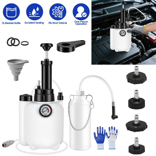 3L Manual Brake Bleeder Kit One Person Brake Bleed Vacuum Pump Automotive Brake Fluid Bleeding Kit with 1L Waste Oil Bottle 4 Master Cylinder Adapters