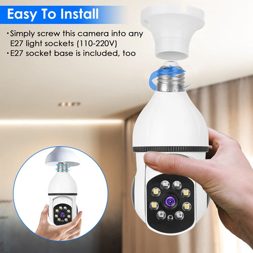 FREE SHIPPING! E27 WiFi Bulb Camera 1080P FHD WiFi IP Pan Tilt Security Surveillance Camera with Two-Way Audio Full Color Night Vision Flood Light Motion Tracking Si