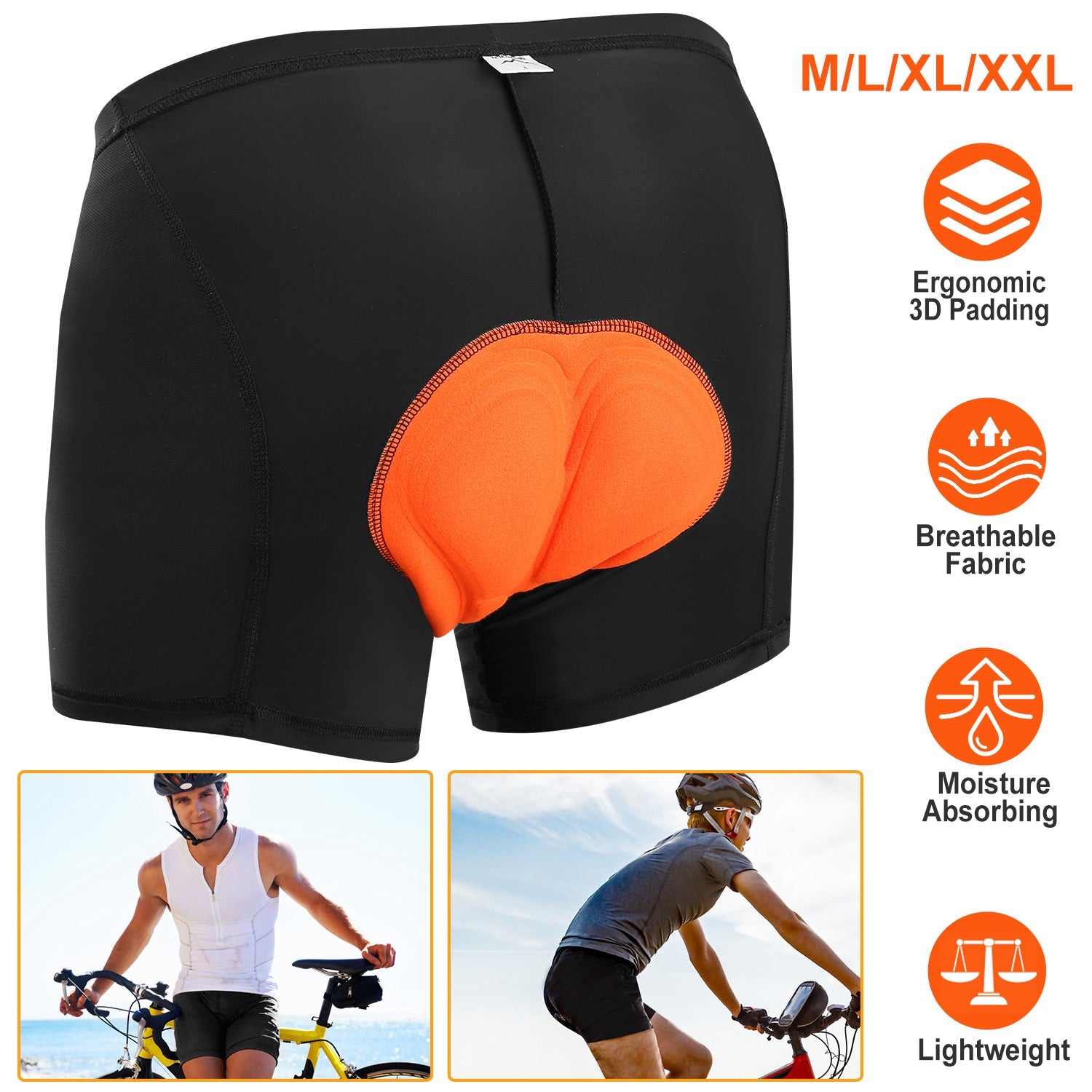 N\' POLAR Men\'s Cycling Underwear Shorts 3D Padded Bike Underwear Shorts Breathable Moisture Absorbing Quick Dry