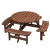 12-Person Modern Portable Round Outdoor Wooden Picnic Table for Patio Backyard Garden