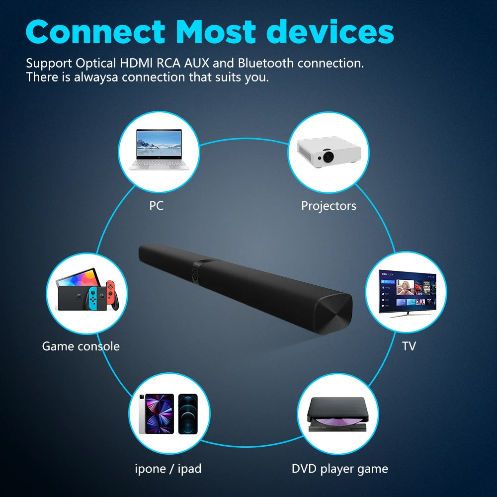 Sound bar for TV Wireless Deep Bass Soundbar Speaker for Home Theater System with ARC/OPT/AUX/BT/Remote Control Connections