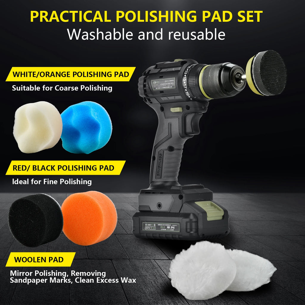 Local Stock High Quality 138pcs Car Foam Polishing Pad Kit with 1000-2000 Grit for Car Bodies Detailing 3inch Hook&Loop Backing
