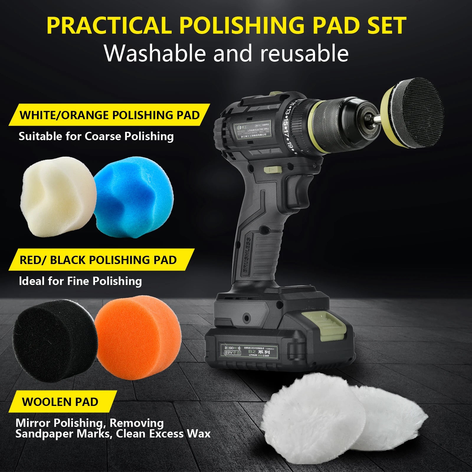 Local Stock High Quality 138pcs Car Foam Polishing Pad Kit with 1000-2000 Grit for Car Bodies Detailing 3inch Hook&Loop Backing