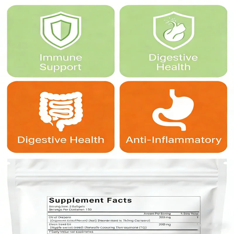 OEM/ODM Private Label US Stock Free Shipping Dropshipping Oregano Oil & Black Seed Oil Softgels for Health Brands