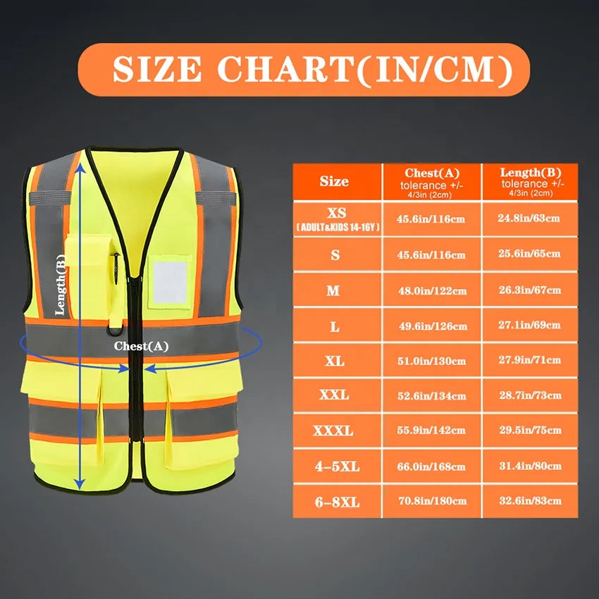 Ready to Ship ANSI Class 2 Hi Vis Vest Reflective Multi Pockets Adjustable for Construction