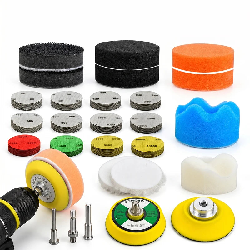 Local Stock High Quality 138pcs Car Foam Polishing Pad Kit with 1000-2000 Grit for Car Bodies Detailing 3inch Hook&Loop Backing