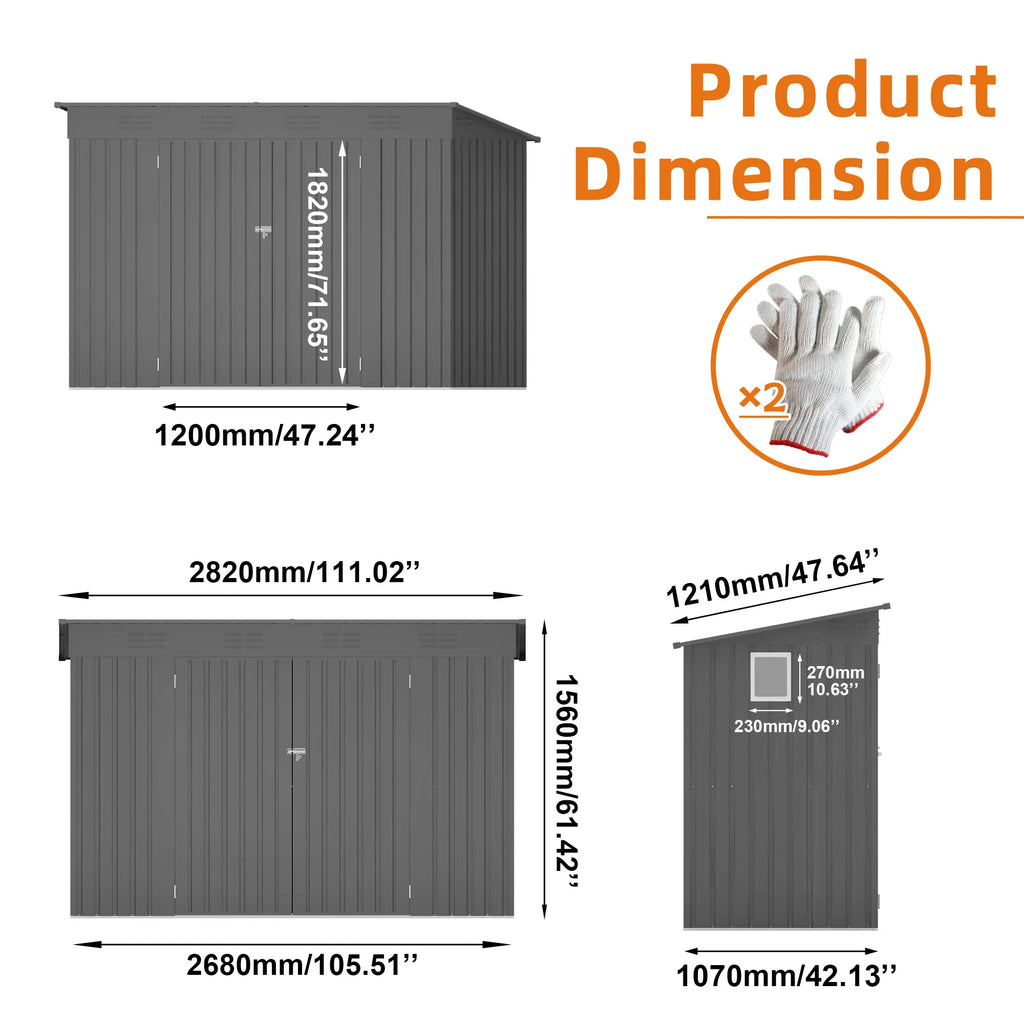 4x9 FT Storage Shed, Metal Sheds & Outdoor Storage, Outdoor Shed with Lockable Door, Tool Shed for Backyard Garden
