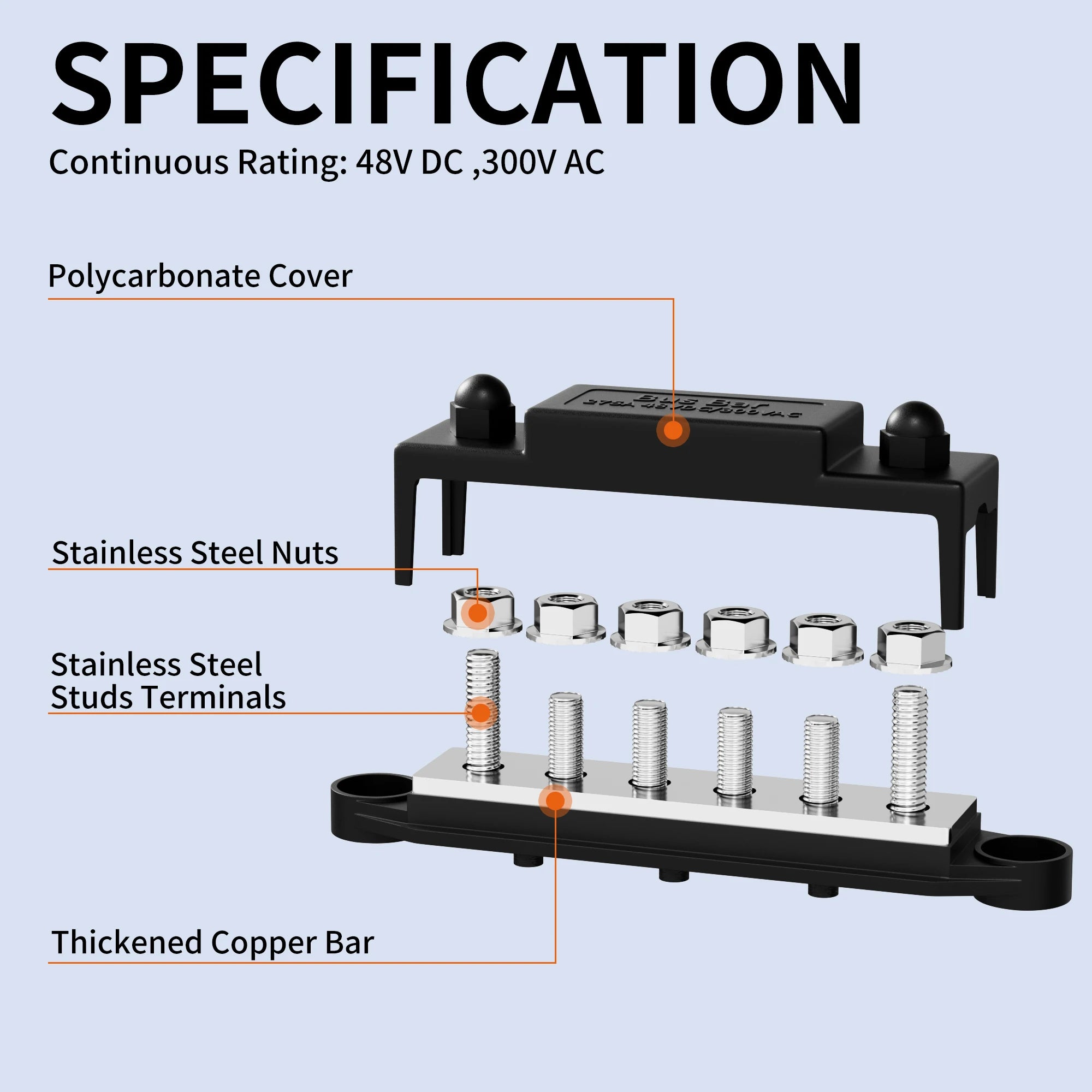High Quality 12V 275A Nickel Bus Bar 275A Nickel Plated Brass Terminal Block Copper Battery Power  Bus Bar Connectors