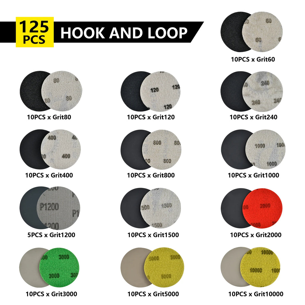 Local Stock High Quality 138pcs Car Foam Polishing Pad Kit with 1000-2000 Grit for Car Bodies Detailing 3inch Hook&Loop Backing