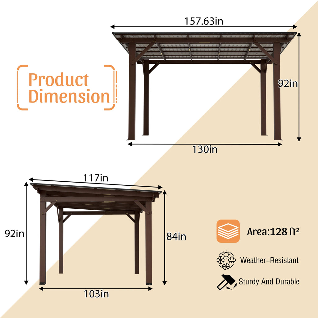 13x10ft Wooden Frame and Metal Roof Garden Gazebo With Metal Roof for Backyard & Garden