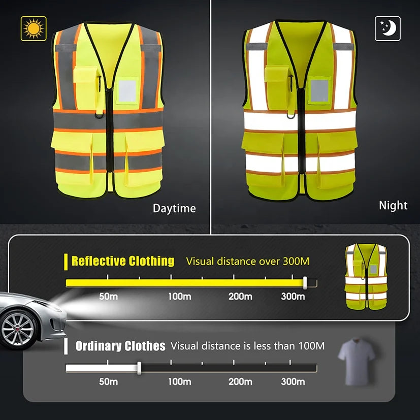 Ready to Ship ANSI Class 2 Hi Vis Vest Reflective Multi Pockets Adjustable for Construction