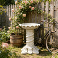 Resin Hand-painted Fashion Twisted Column Bird Bath Decorative Water Basin Flower Petal Edge for Garden Courtyard Feeding Birds