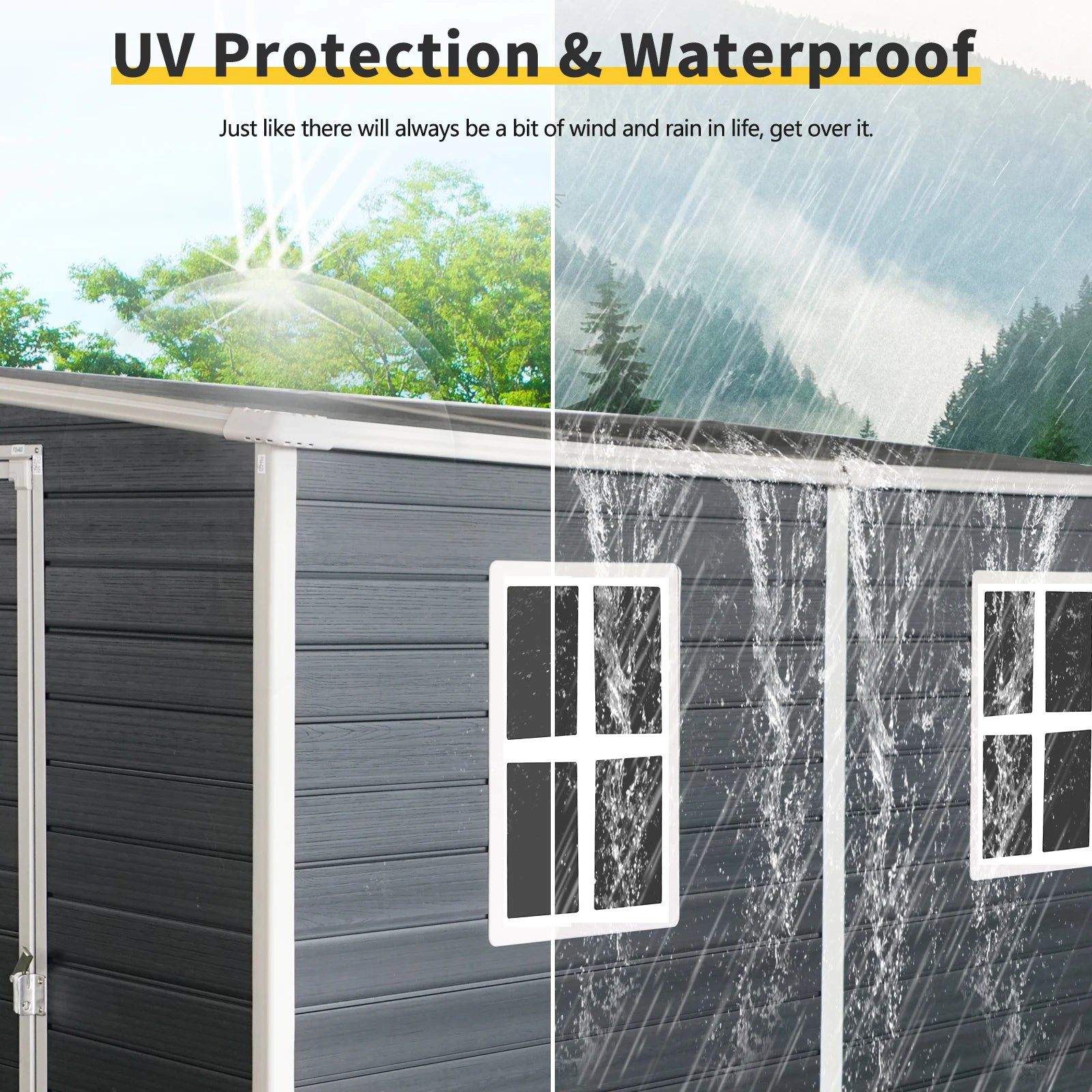 4*8 FT Eco-Friendly Outdoor Garden Resin Storage Shed with Window Door Easily Assembled Pressure Treated Nature Wood Type