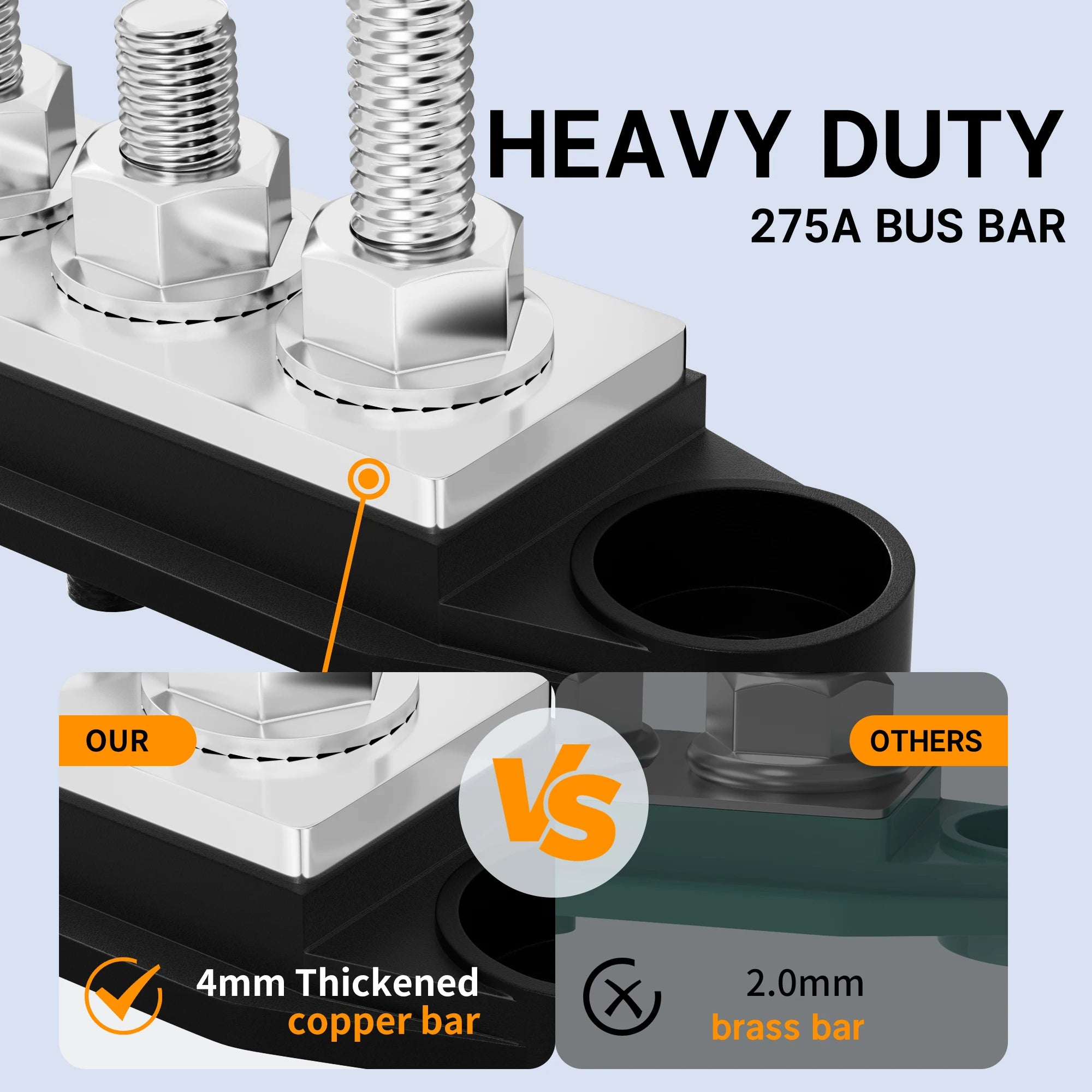 High Quality 12V 275A Nickel Bus Bar 275A Nickel Plated Brass Terminal Block Copper Battery Power  Bus Bar Connectors
