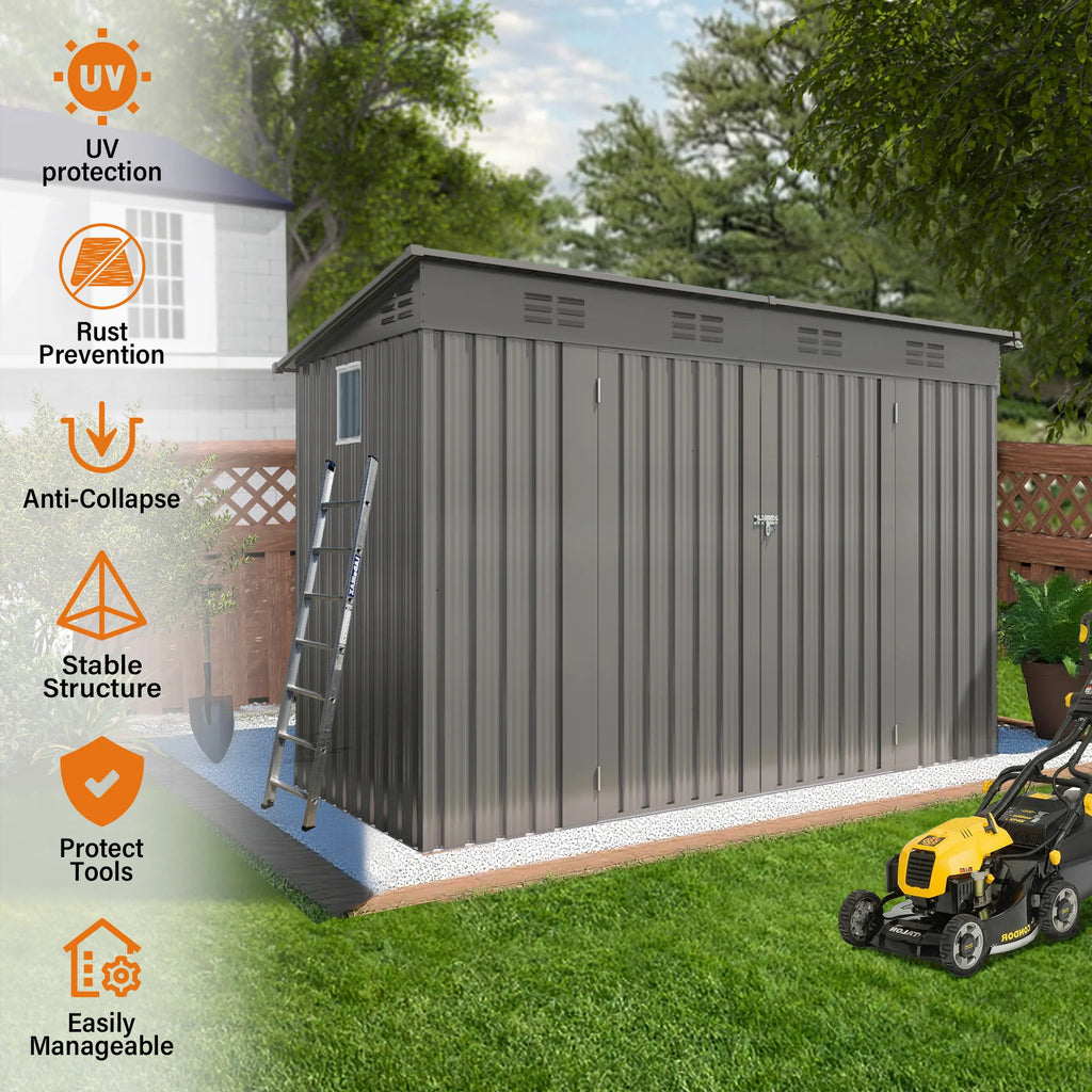 4x9 FT Storage Shed, Metal Sheds & Outdoor Storage, Outdoor Shed with Lockable Door, Tool Shed for Backyard Garden