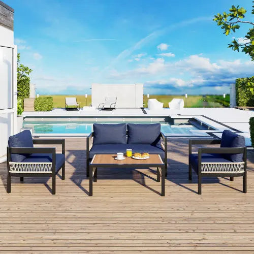 Multi-person Outdoor Iron Sofa  with a Table,  Decoration Waterproof Rust-proof Suitable for Garden