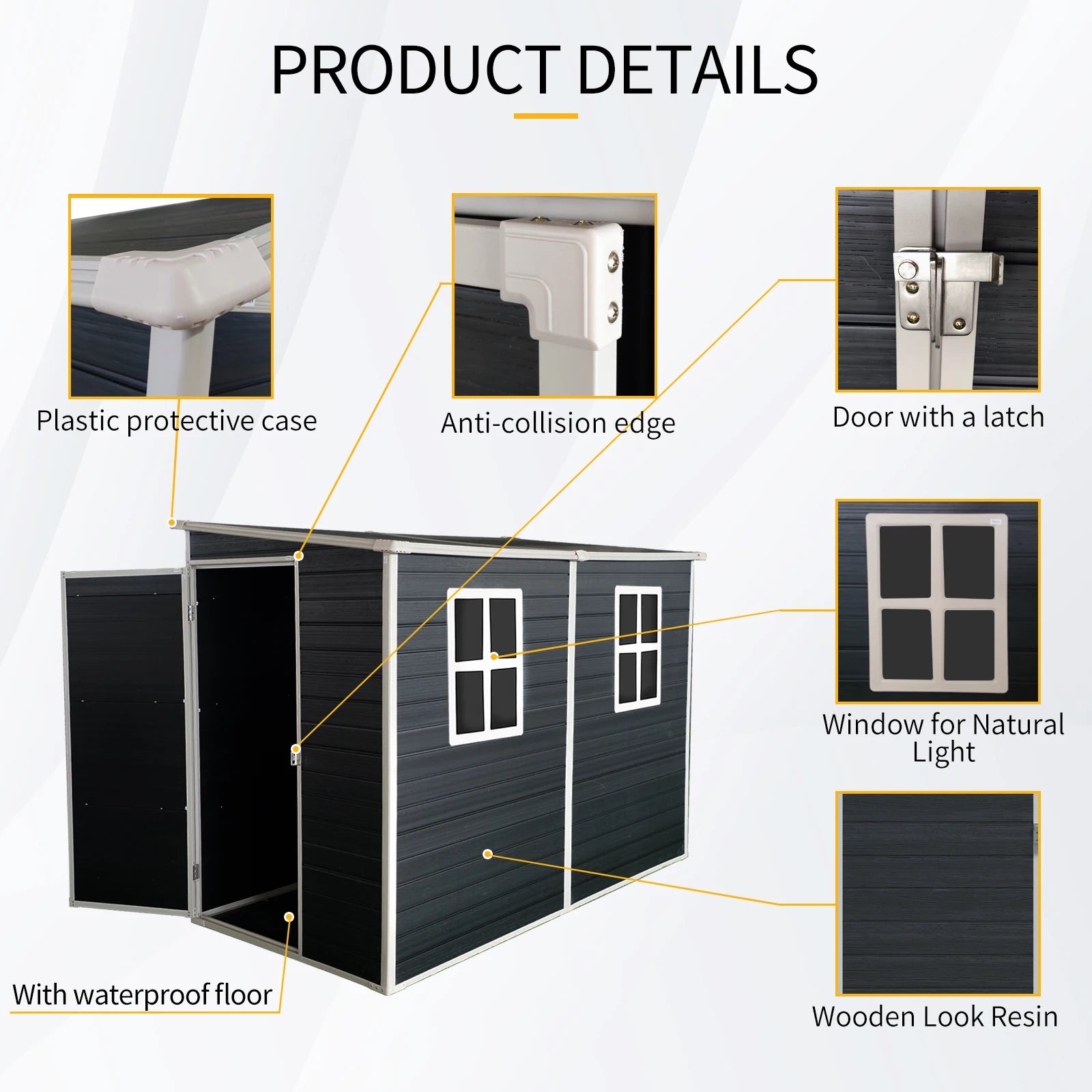 4*8 FT Eco-Friendly Outdoor Garden Resin Storage Shed with Window Door Easily Assembled Pressure Treated Nature Wood Type