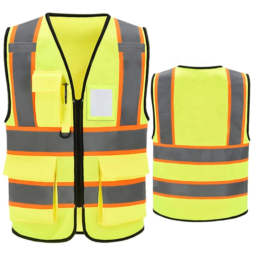 Ready to Ship ANSI Class 2 Hi Vis Vest Reflective Multi Pockets Adjustable for Construction