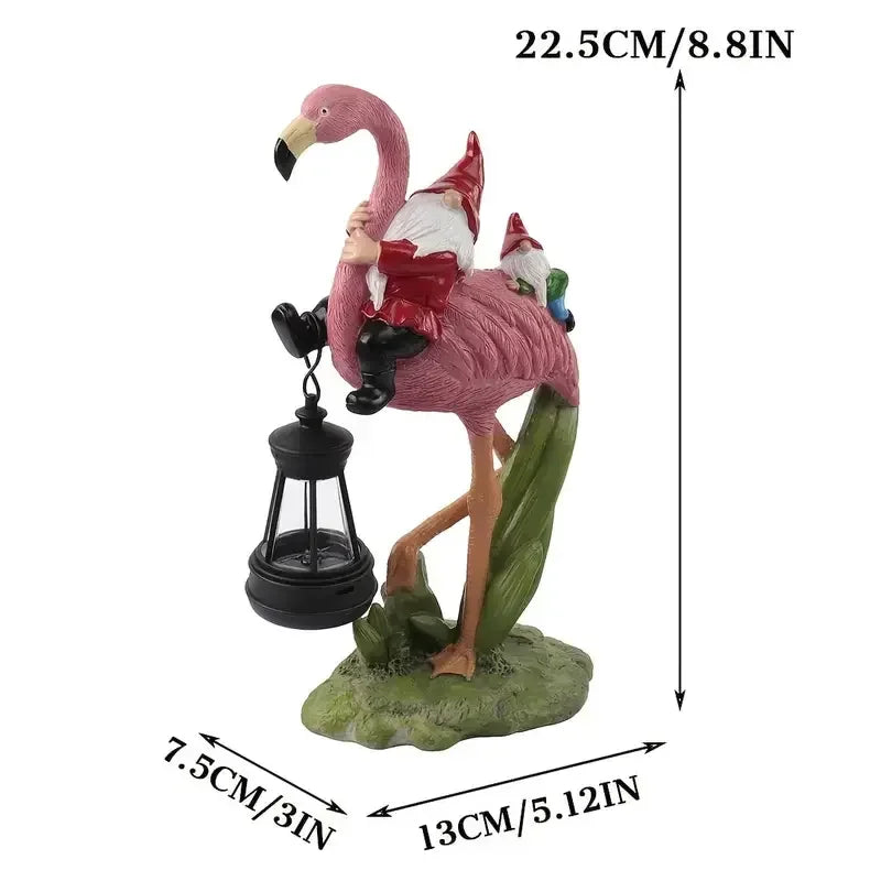 Gnome & Flamingo Statue with Lantern Hand-painted Animal Theme Resin Figurine Christmas Ornaments for Outdoor Garden Decoration