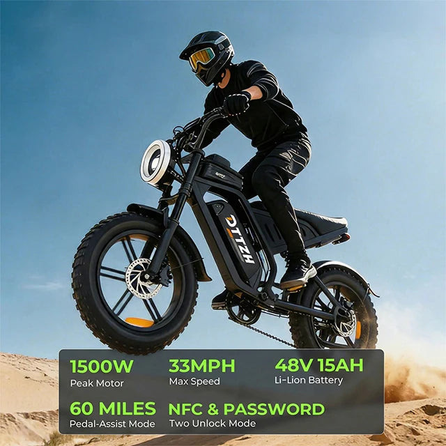 US Free Shipping F6 48V15Ah  20 Inch EBike Fatbike Fat Tire Electric Dirt Mountain E Bike Electric Bicycles NFC  Fast Shipping