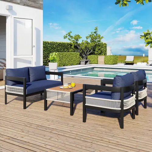 Multi-person Outdoor Iron Sofa  with a Table,  Decoration Waterproof Rust-proof Suitable for Garden