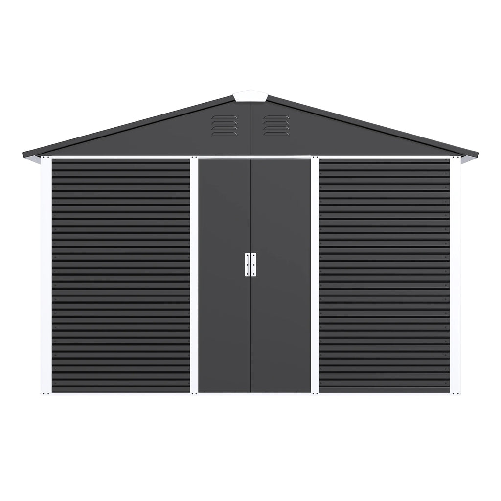 Large 10 Ft. W X 10 Ft. D Outdoor Metal Shed Sliding Door 60 Sq. Ft. Black FCJ Garden Patio Lawn Shed Wood for Backyard Use