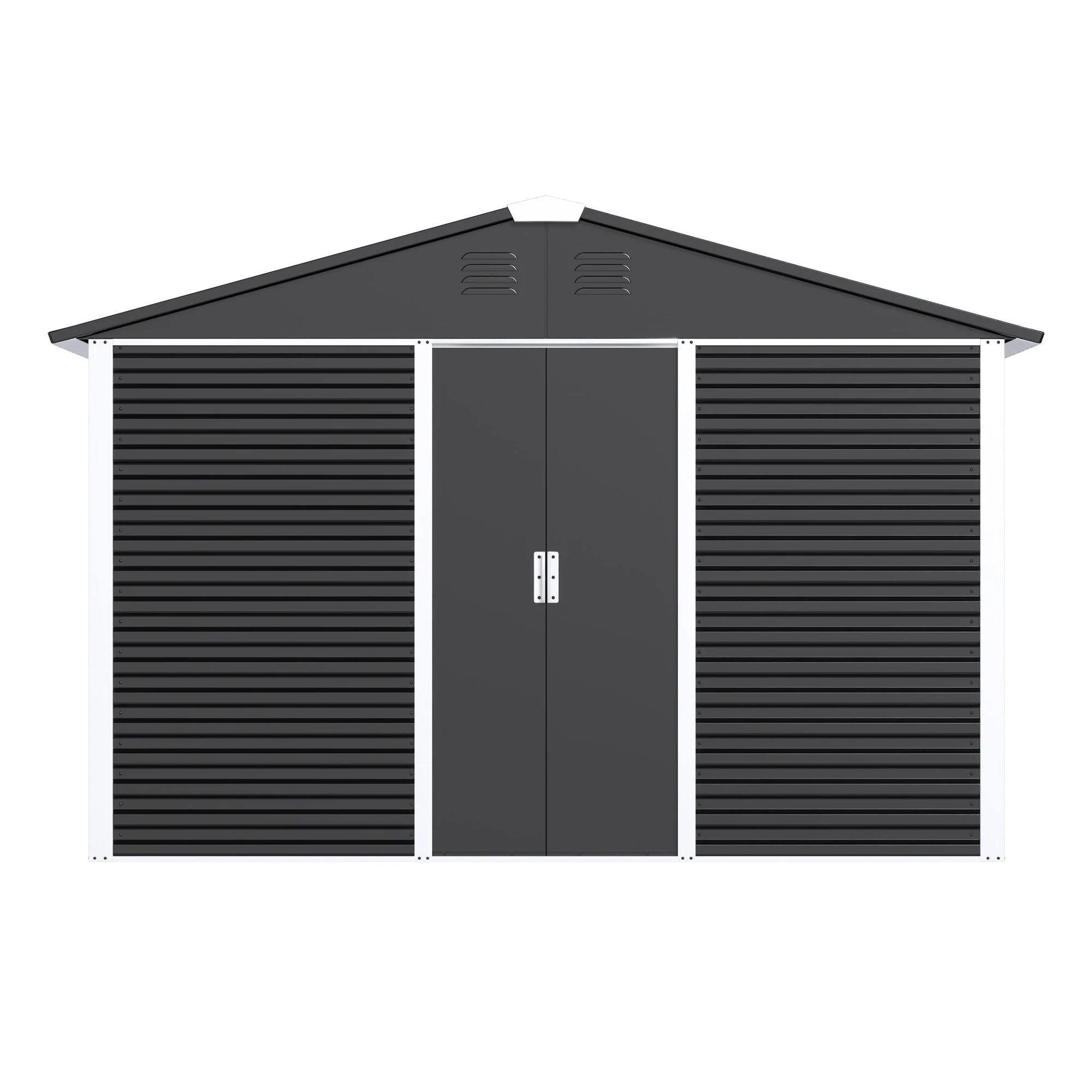 Large 10 Ft. W X 10 Ft. D Outdoor Metal Shed Sliding Door 60 Sq. Ft. Black FCJ Garden Patio Lawn Shed Wood for Backyard Use
