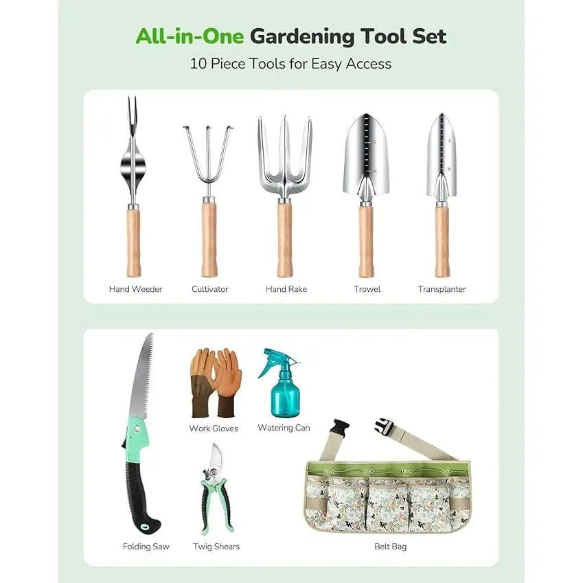 Lightweight Stainless Steel Garden Tool Set with Wooden Handles Pruning Shears Portable Gardening Kit-Easy-to-Store Made China