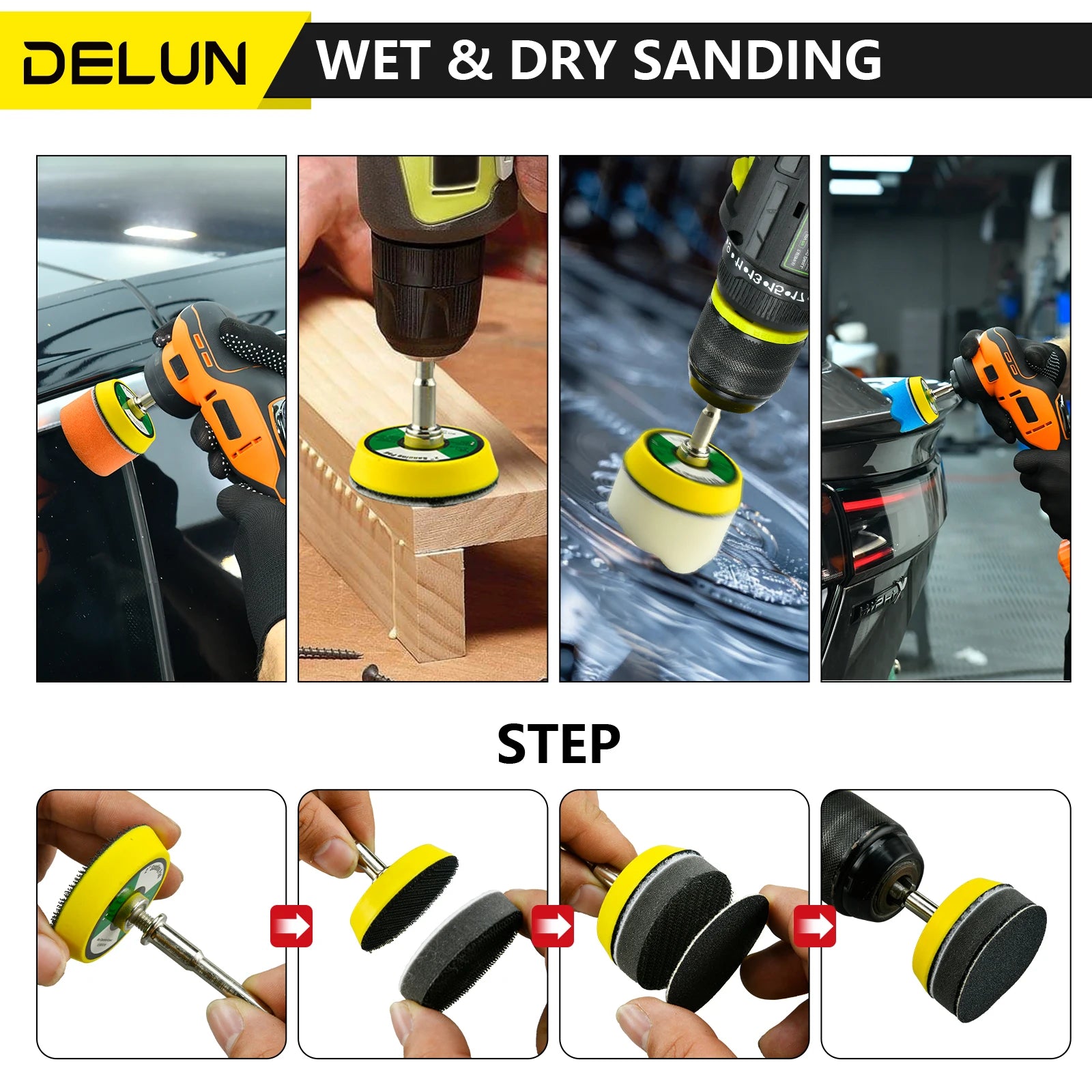 Local Stock High Quality 138pcs Car Foam Polishing Pad Kit with 1000-2000 Grit for Car Bodies Detailing 3inch Hook&Loop Backing