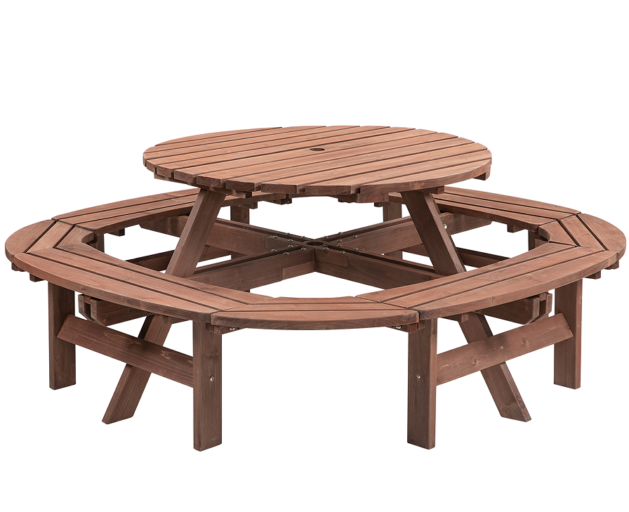 12-Person Modern Portable Round Outdoor Wooden Picnic Table for Patio Backyard Garden