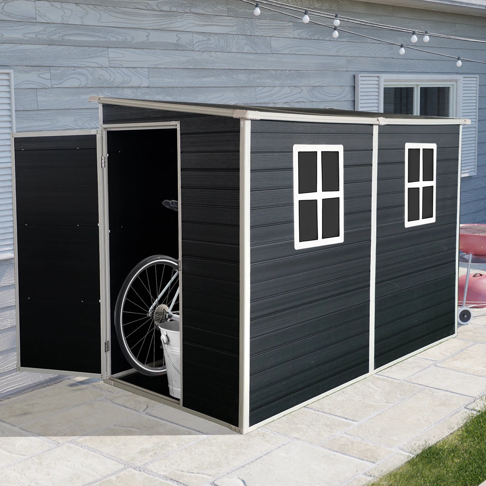 4*8 FT Eco-Friendly Outdoor Garden Resin Storage Shed with Window Door Easily Assembled Pressure Treated Nature Wood Type