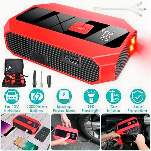 Portable Car Jump Starter Air Compressor 1500A 400PSI Car Battery Charger Jump Starter Power Bank LED Flashlight Digital Tire Inflator for 4.0L Gasoli