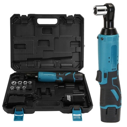 3/8” Cordless Electric Ratchet Wrench Set Right Angle Wrench with 2Pcs 1200mAh Batteries and Charger 7 Sockets 400RPM