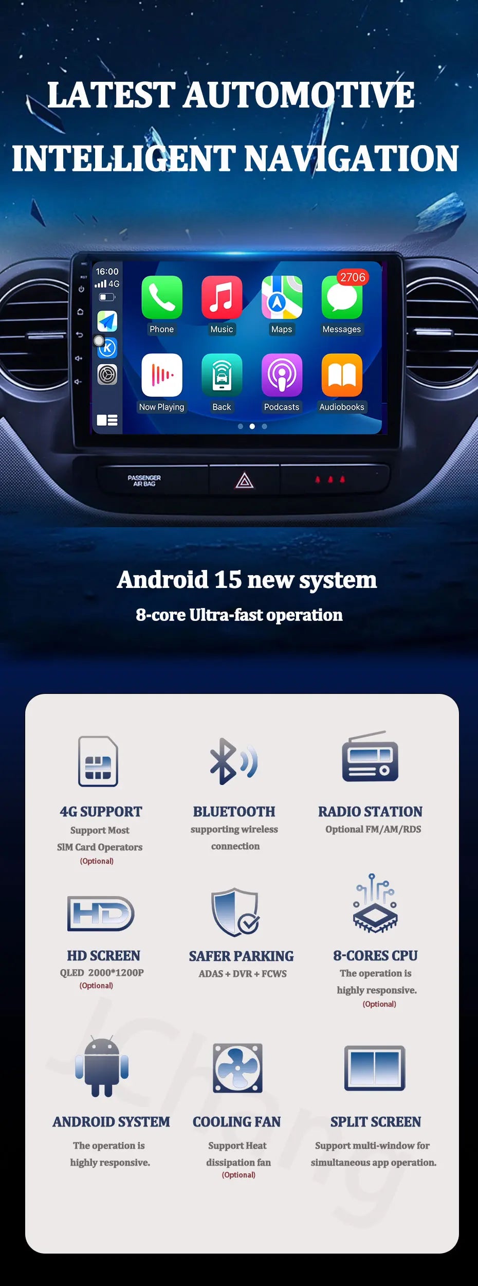9" LHD DSP Stereo Car Video Player for FORD Mustang  2015-2020 Android 15 Intelligent System GPS Navigation WIFI