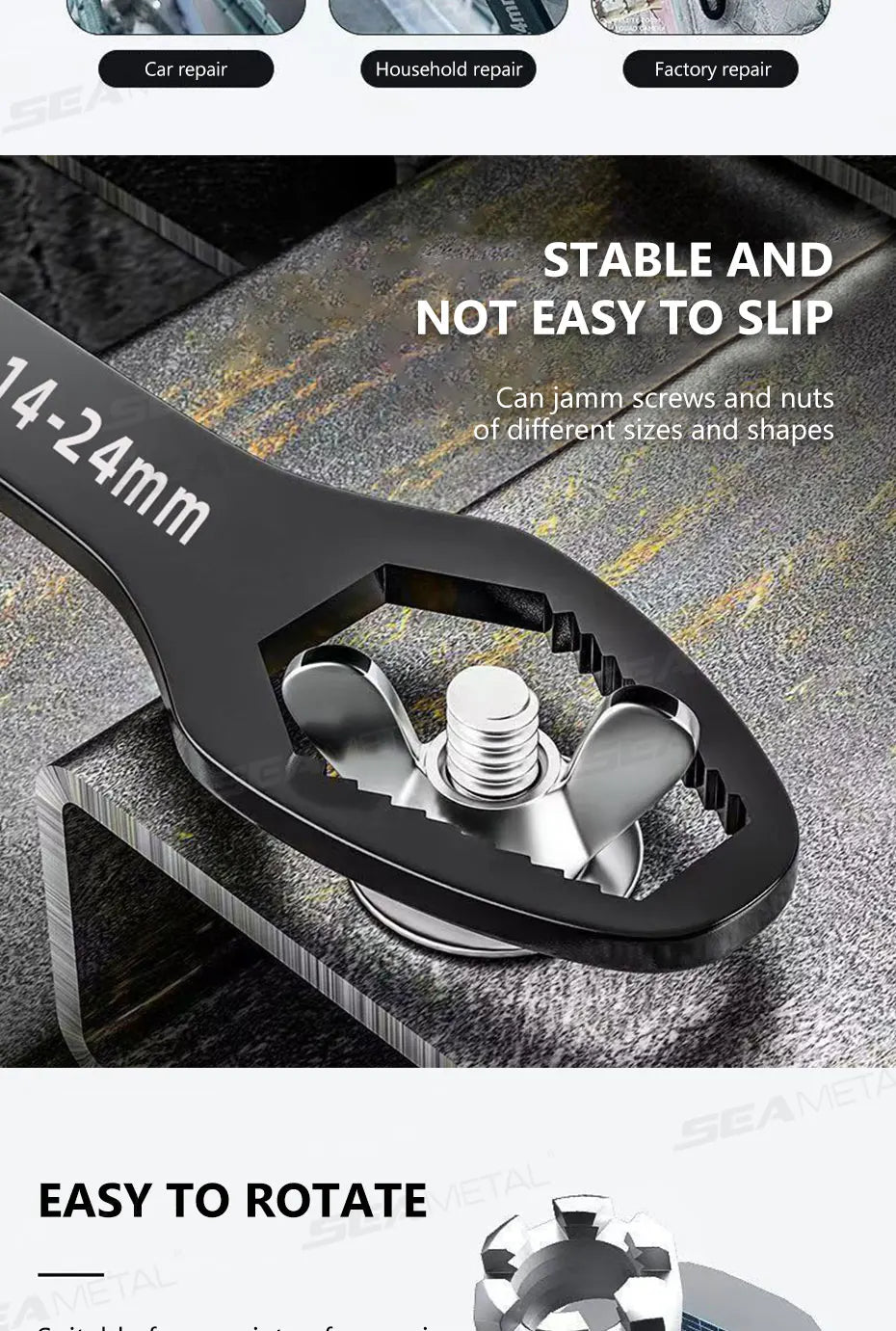 SEAMETAL Universal Torx Wrench Adjustable Wrench Board Double-head Multipurpose Torx Spanner Repair Hand Tools 3-17mm 8-24mm
