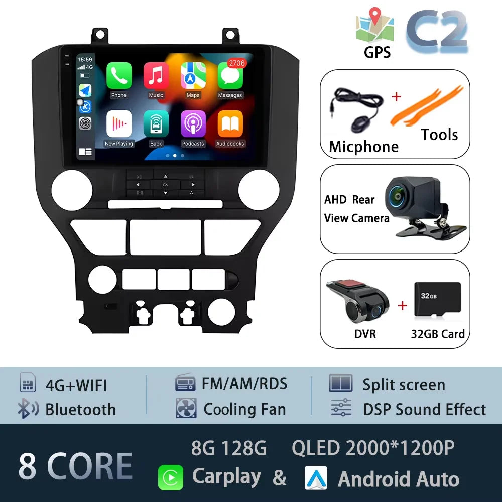 9" LHD DSP Stereo Car Video Player for FORD Mustang  2015-2020 Android 15 Intelligent System GPS Navigation WIFI